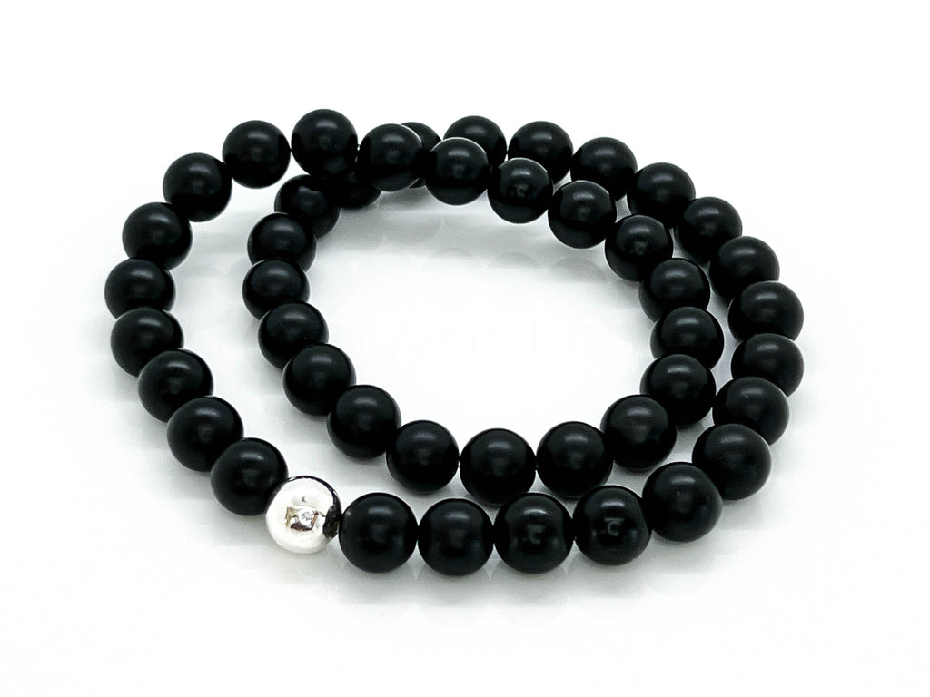 Natural 8mm Matte Black Onyx Spiritual Beads Necklace online with 925 Sterling Silver Lock