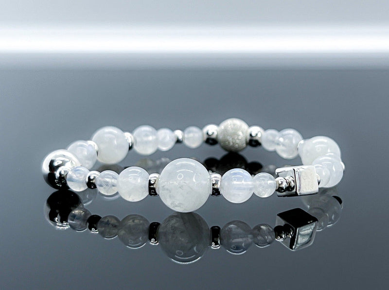 Blue Moonstone & 925 Silver Bracelet -  Crown Chakra Healing Crystal Beaded Bracelets  1