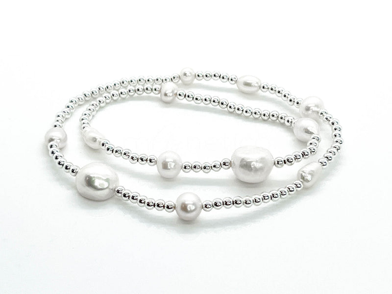 Freshwater Pearls & 925 Sterling Silver beaded bracelet and anklet set