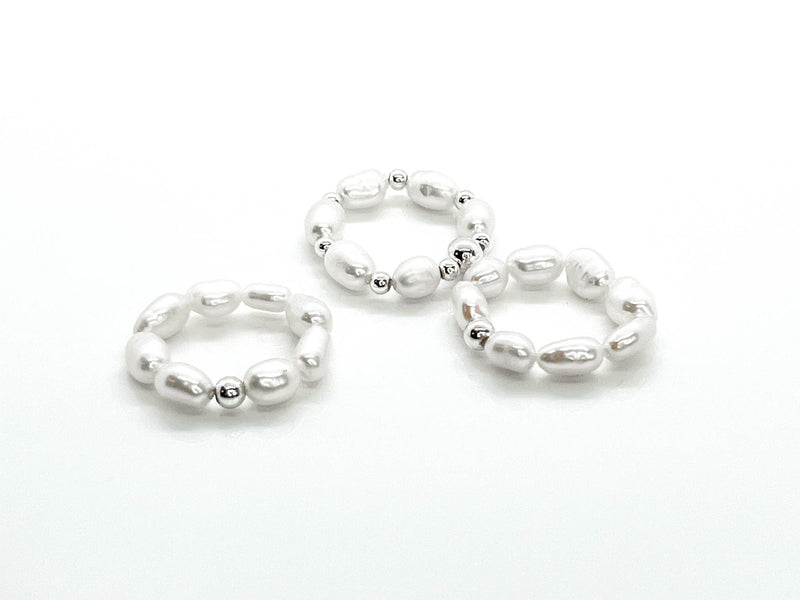 Freshwater Pearls & 925 Silver Beaded Rings