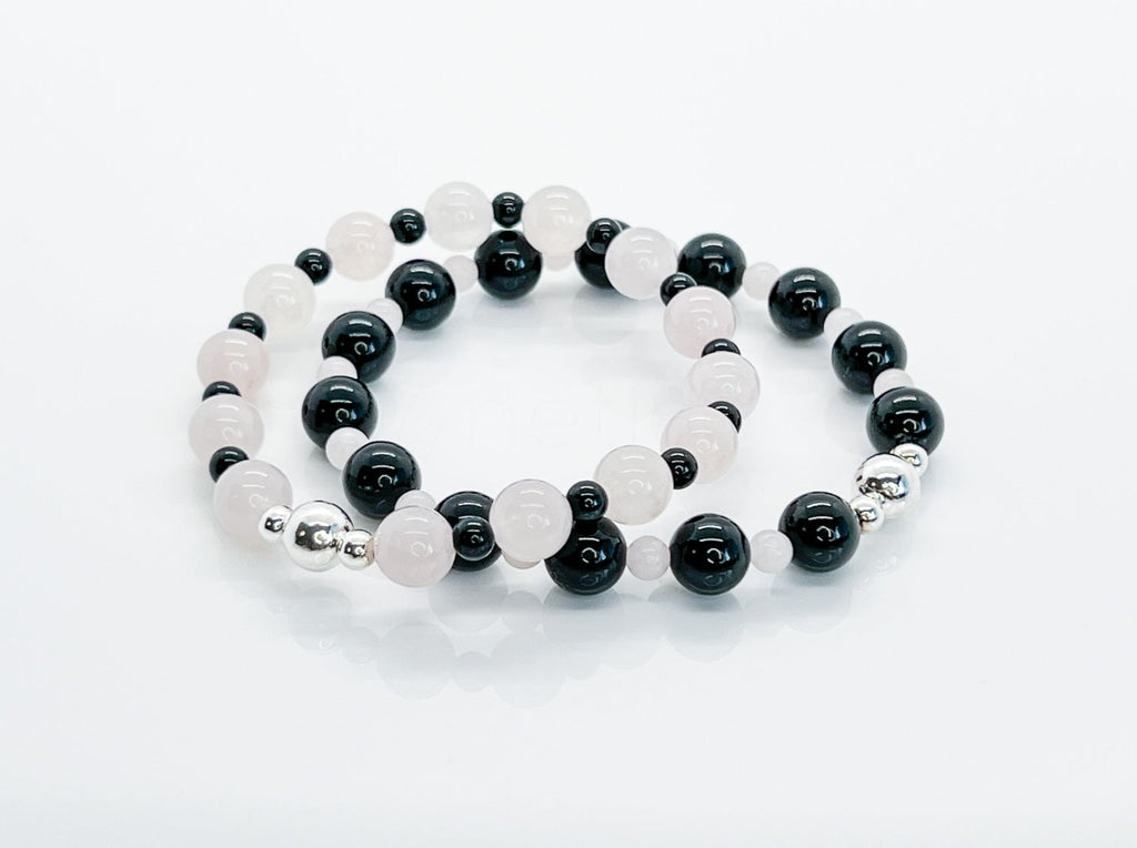 Rose Quartz White Tiger Eye Stretch Bead Bracelet 8 mm Sterling Silver  Beads