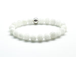 10mm Hetian White Jade and 925 Sterling Silver Beaded Stretchy Bracelet