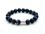 12mm Sodalite with 925 Sterling Silver Cylinder Charm Bracelet front