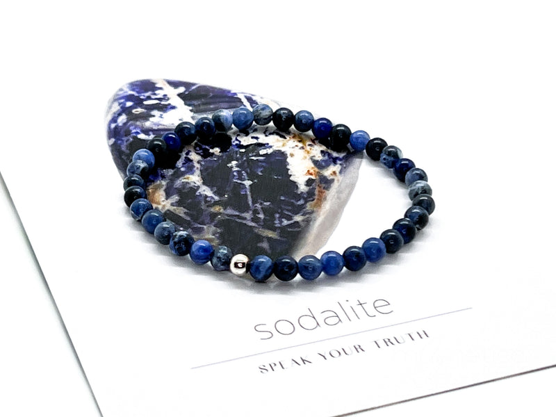 4mm Sodalite and 925 Sterling Silver Bracelet