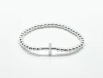 925 Silver 4mm beaded CROSS bracelet 