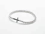 925 Silver 4mm beaded CROSS bracelet - metal/color of the moon, the feminine, the night, introspection, the cyclic nature of life, coolness, stillness, and magic.