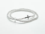 4mm 925 Silver beaded CROSS bracelets in S and XXL