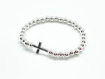 5mm 925 Silver beaded CROSS bracelet - metal/color of the moon, the feminine, the night, introspection, the cyclic nature of life, coolness, stillness, and magic.