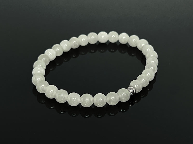 6mm Hetian White Jade and 925 Silver Bracelet