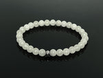 6mm Hetian White Jade and 925 Silver Beaded Stretchy Bracelet