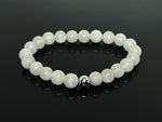 8mm Hetian White Jade and 925 Sterling Silver Beaded Stretchy Bracelet