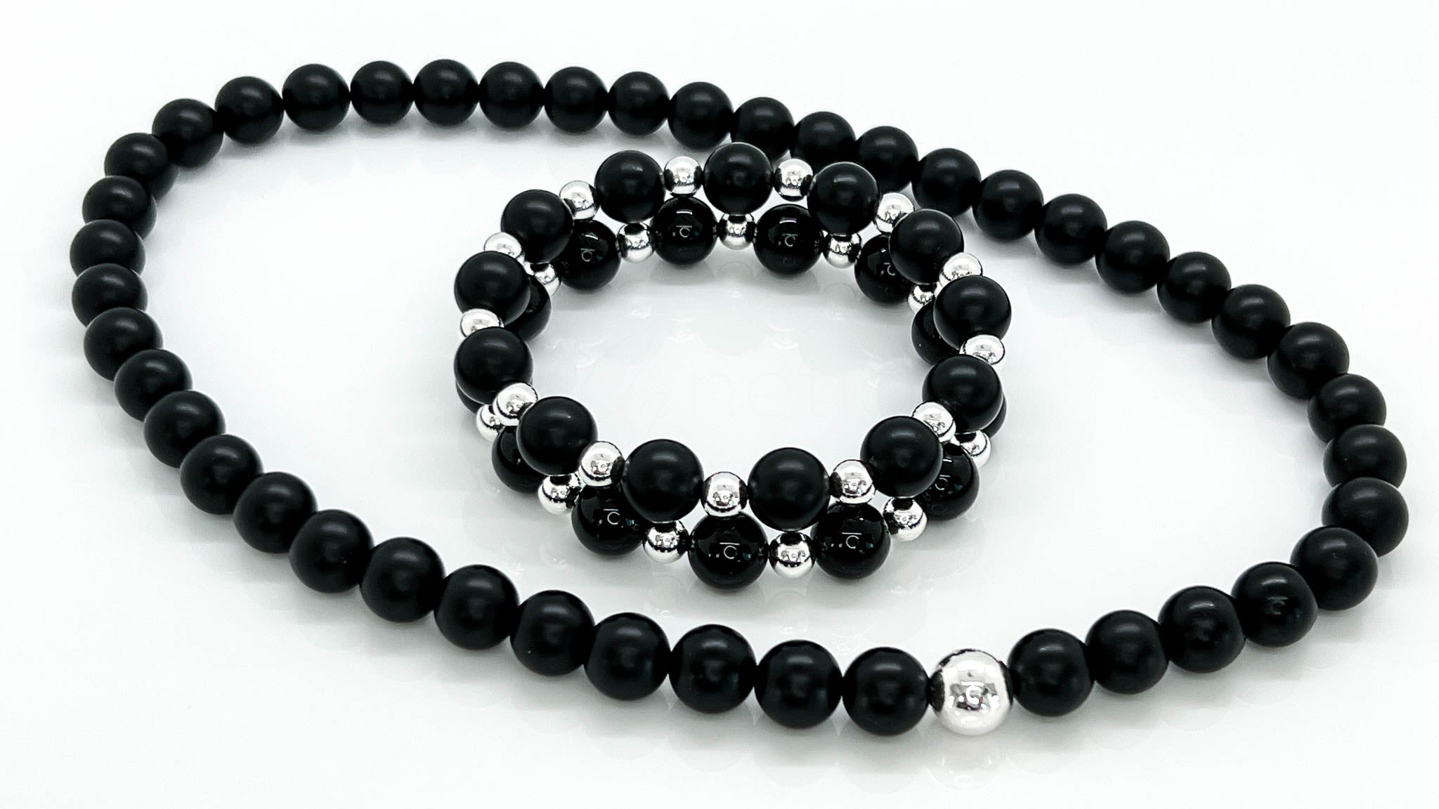 Forziani 10mm Shiny Black Onyx Beaded Bracelet for Men - Truth and Strength  - High Quality Stretch Black Gemstone Beads Mens Bracelet Size Medium 