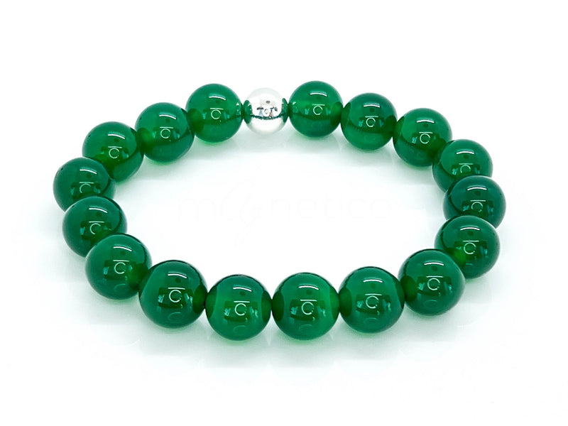 12mm Green Onyx & Sterling  Silver Beaded Bracelet