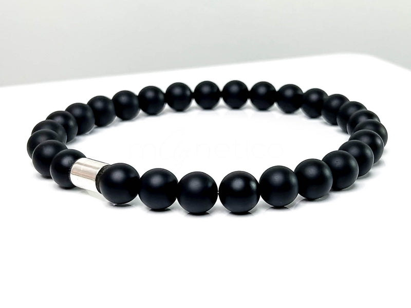 14mm Matte Black Onyx + 925 Silver oversized "Minimalist" beaded choker necklace