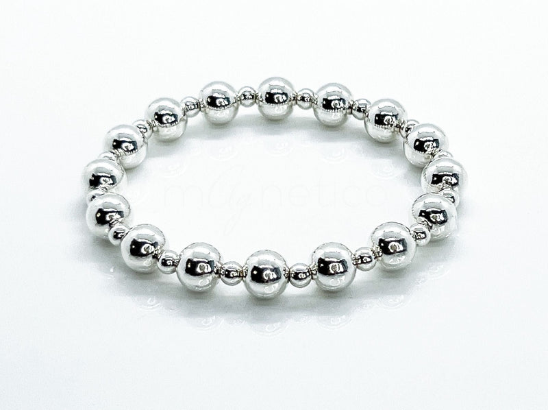 3mm + 7mm Combination Sterling Silver Beaded Stretch Bracelet by mAgnetico