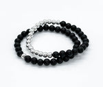 "Half-and-Half" Black Onyx & 925 Silver Bracelet