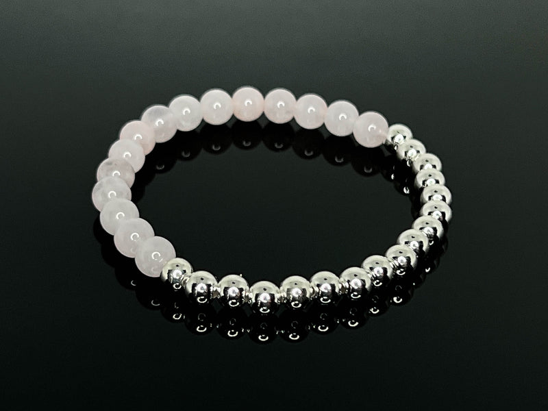 Rose Quartz & 925 Silver "Half-and-Half" Bracelet 2