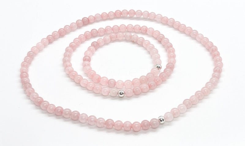 6mm Rose Quartz & 925 Silver Minimalist Jewelry Set - LOVE Healing Crystal Beaded Bracelet, Anklet & Necklace 1