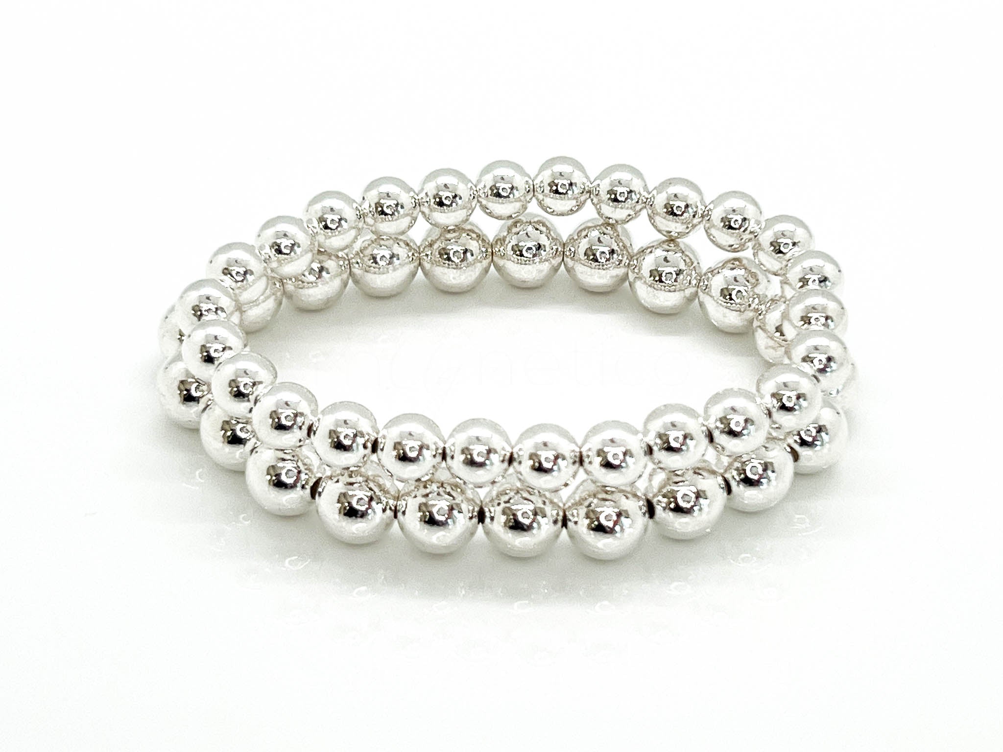 8mm & 10mm Sterling Silver Beaded Bracelet Average (7 Inches)