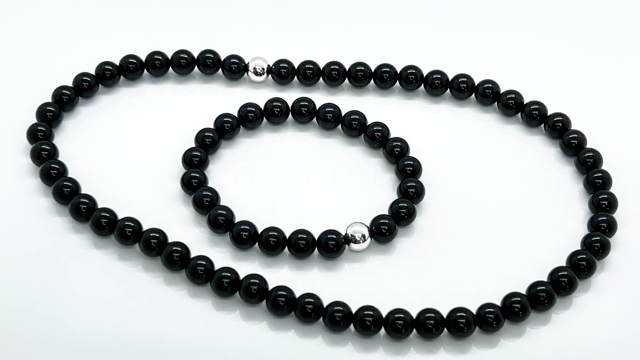 Silver Lockit Beads Bracelet, Black Titanium and Black Polyester