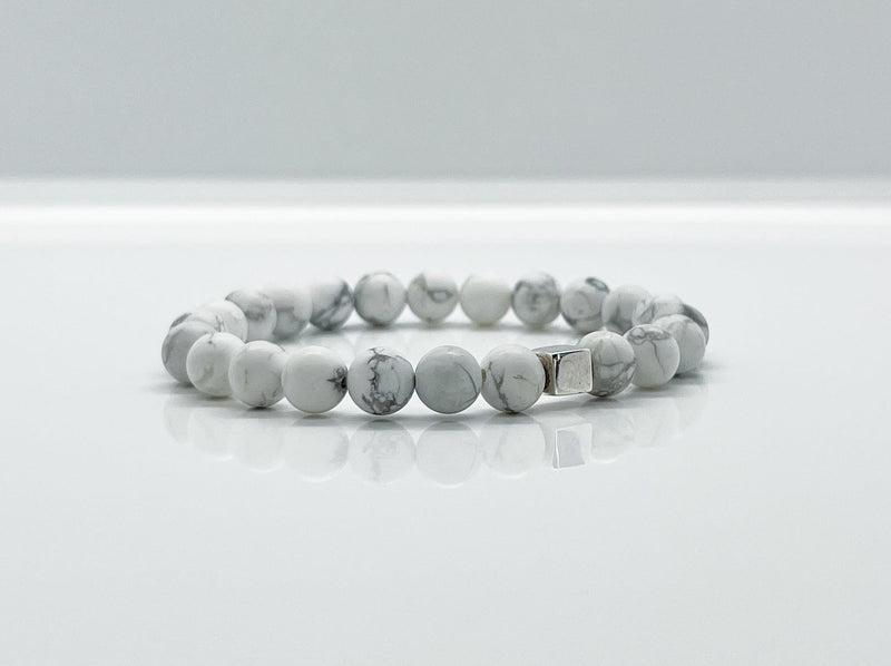 8mm Natural Howlite & 925 Sterling Silver Beaded Bracelet - image 1