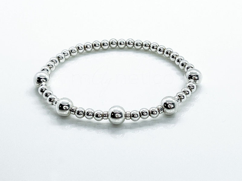 925 Sterling Silver 4mm-7mm Beaded Bracelet by mAgnetico