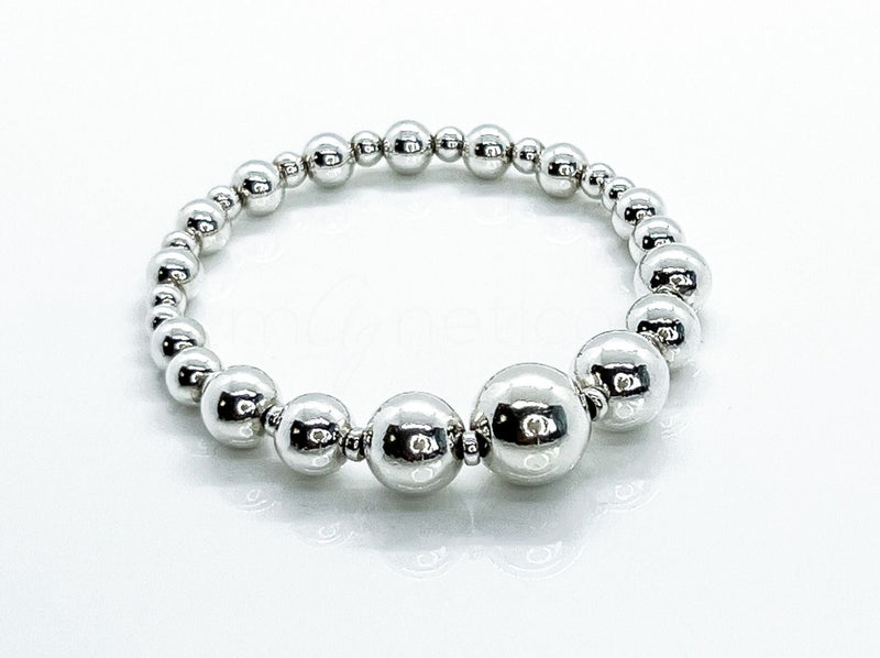 4mm-12mm Sterling Silver Signature Design Beaded Bracelet 