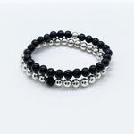 6mm Black Onyx + Sterling Silver Beaded Stretch Bracelet Stack  - image 2