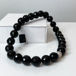 16mm facetted Black Onyx + Sterling Silver Bead Choker Necklace