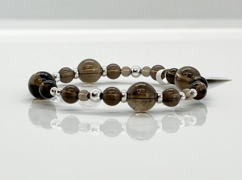 Smoky Quartz & 925 Silver Chic Shapes Bracelet - Root Chakra Healing Crystal Beaded Bracelets 1