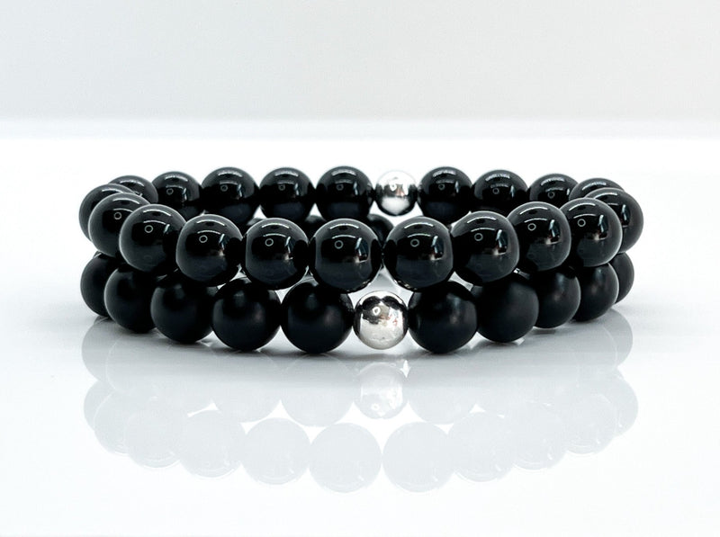 10mm Black Onyx & Sterling Silver Beaded Bracelet For Men - image 1