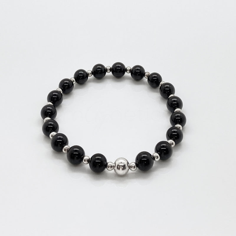 6mm Black Onyx + Sterling Silver Bead Bracelet