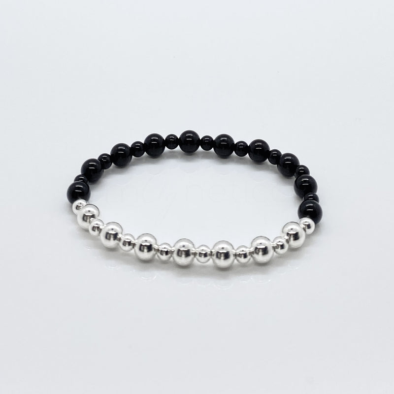 Black Onyx + Sterling Silver Rolling Stones Bead Bracelet