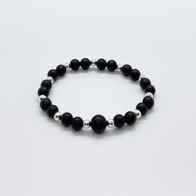 6mm-8mm Matte Black Onyx + Sterling Silver Beaded Bracelet