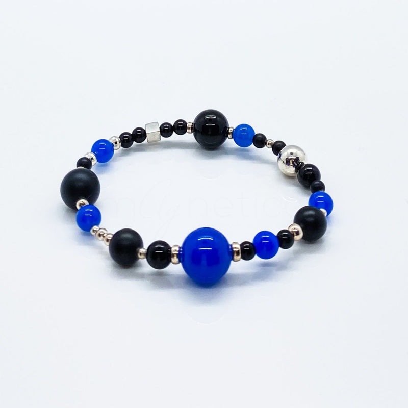 Black & Blue Onyx Sterling Silver Chic Shapes Bead Bracelet