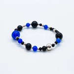 Black & Blue Onyx Sterling Silver Chic Shapes Bead Bracelet