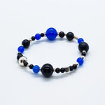 Black & Blue Onyx Sterling Silver Chic Shapes Bead Bracelet