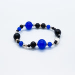 Black & Blue Onyx Sterling Silver Chic Shapes Bead Bracelet