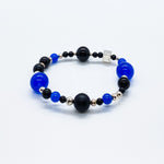 Black & Blue Onyx Sterling Silver Chic Shapes Bead Bracelet