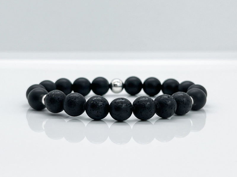 Black Onyx, Lava Rock & Sterling Silver Beaded Bracelet For Men - image 1