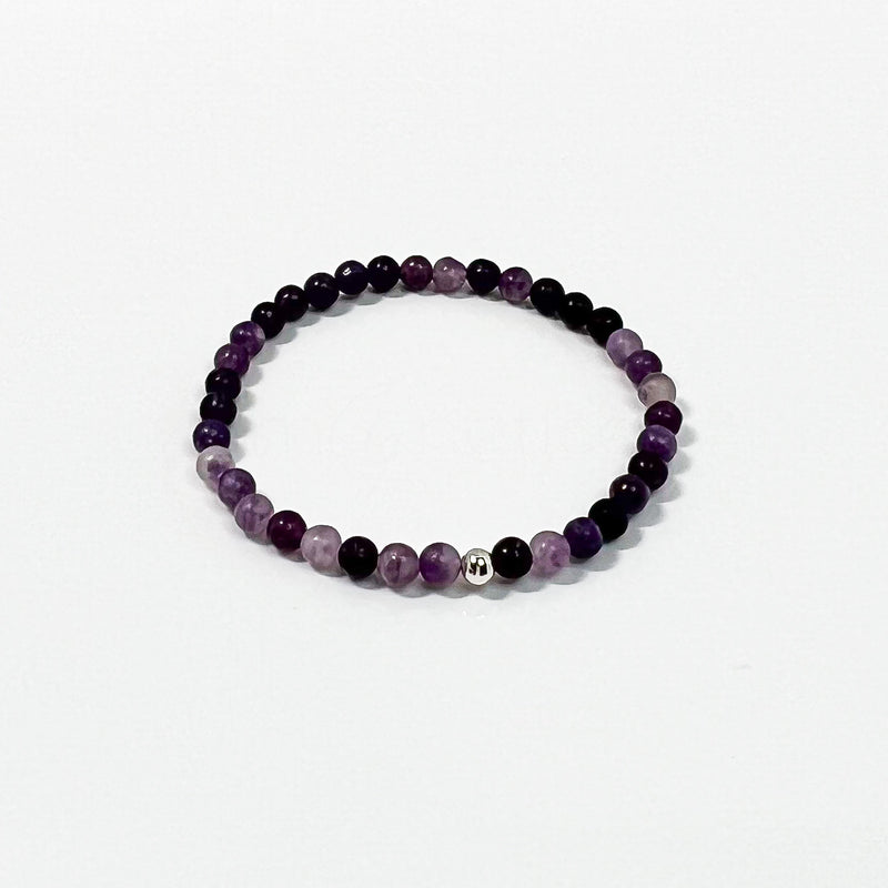 4mm Lepidolite + Sterling Silver Bracelet