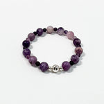 This bracelet is made with 4mm + 8mm natural Lepidolite gemstone beads and 4mm + 7mm sterling silver accent beads.