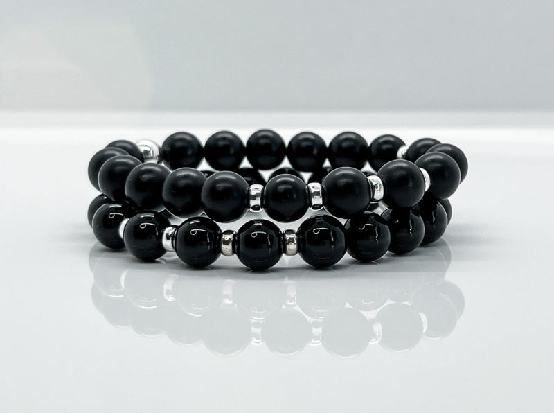 10mm Black Onyx & Sterling Silver Beaded Bracelet For Men - image 1