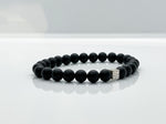 8mm Natural Black Onyx + Sterling Silver Beaded Bracelet For Men - image 2