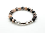 8mm Pink Zebra Jasper & 925 Silver Beaded Bracelet