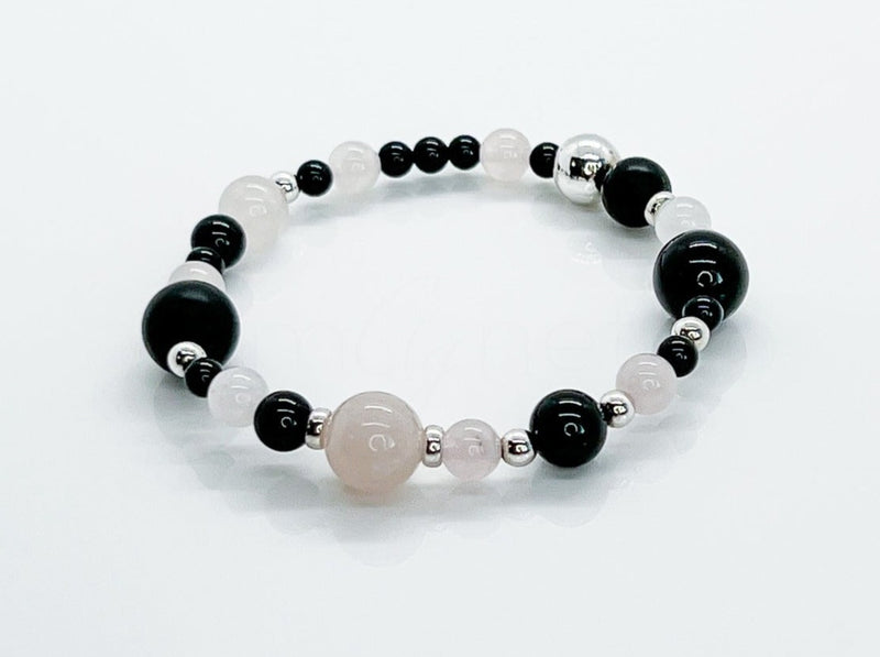 Rose Quartz, Black Onyx, 925 Silver Bracelet - LOVE & PROTECTION Healing Crystal Beaded Bracelet 1